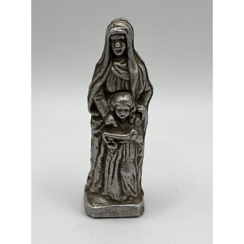 Vintage Pewter‎ Metal Catholic Saint St Anne Statue Figure 3”